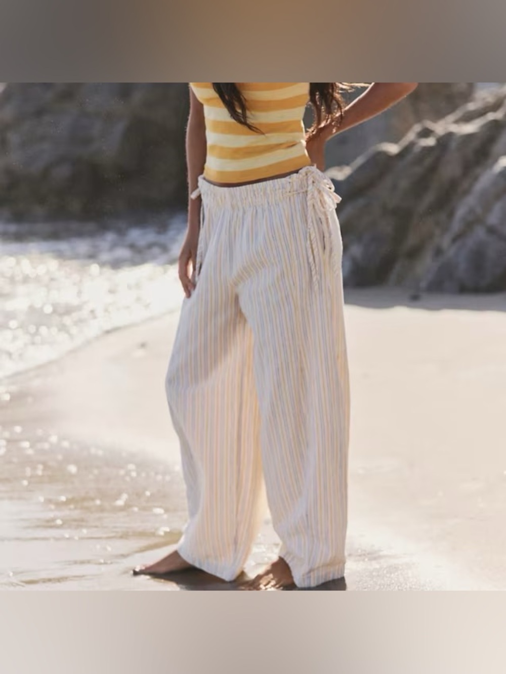 Free People Sun Dazed Cotton-Linen Striped Pants Size Small